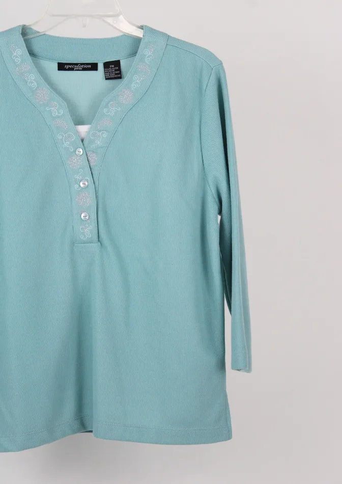 Rings Speculation Speculation Blue Long Sleeved Shirt M Petite