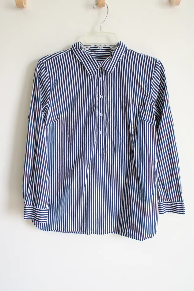 Rings Talbots Talbots Blue Striped Button Down M Petite