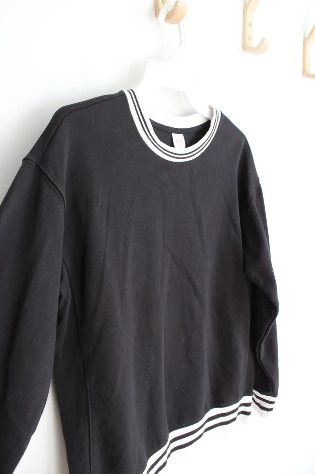 Rings Wonder Nation Black White Striped Edged Pullover Sweatshirt Youth XL 1416 Husky Wonder Nation