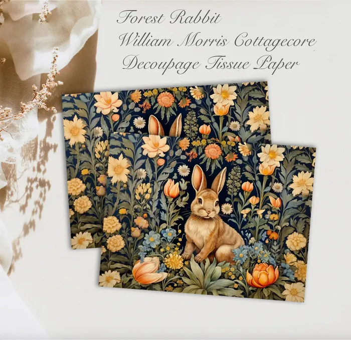 Rings ZAZZLE Forest Rabbit William Morris Cottagecore Decoupage Tissue Paper