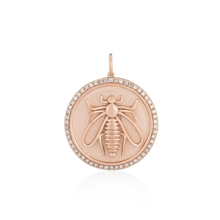 Rose Gold and Diamond Bee Coin Pendant RACHEL LYNN CHICAGO Necklaces
