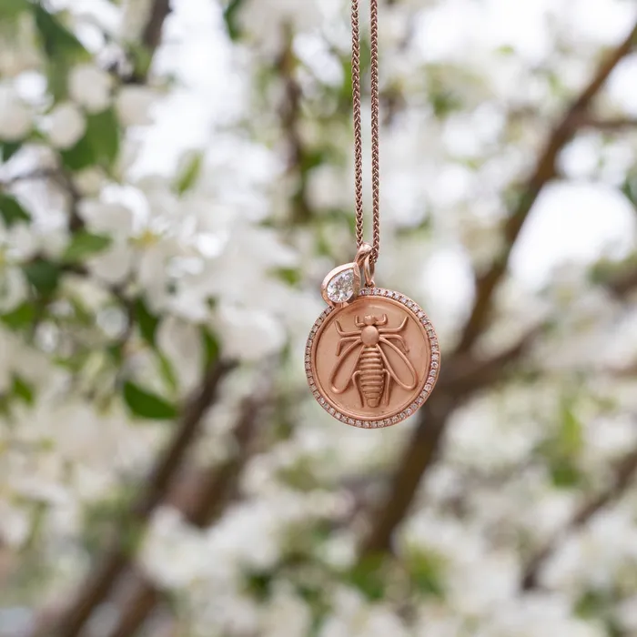 Rose Gold and Diamond Bee Coin Pendant RACHEL LYNN CHICAGO Necklaces
