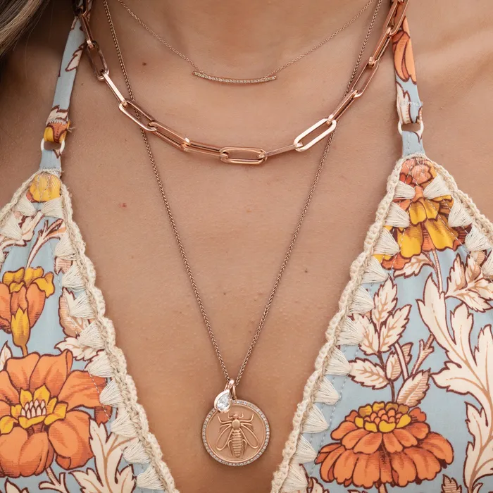Rose Gold and Diamond Bee Coin Pendant RACHEL LYNN CHICAGO Necklaces