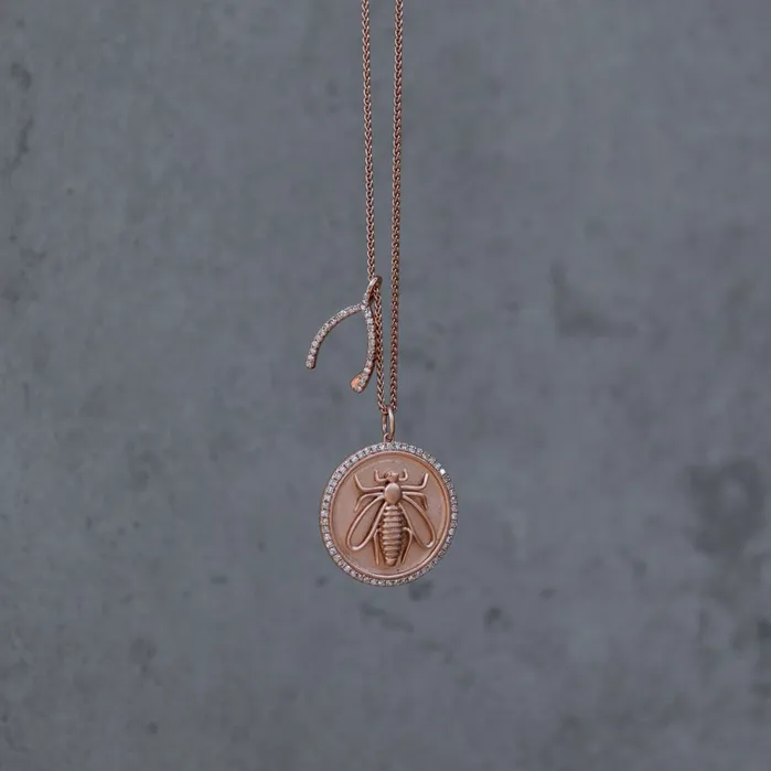 Rose Gold and Diamond Bee Coin Pendant RACHEL LYNN CHICAGO Necklaces