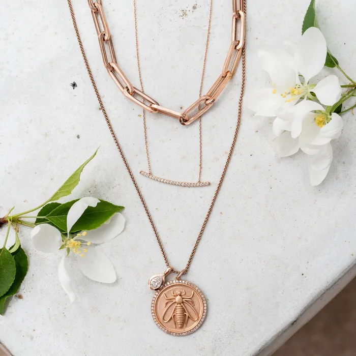 Rose Gold and Diamond Bee Coin Pendant RACHEL LYNN CHICAGO Necklaces