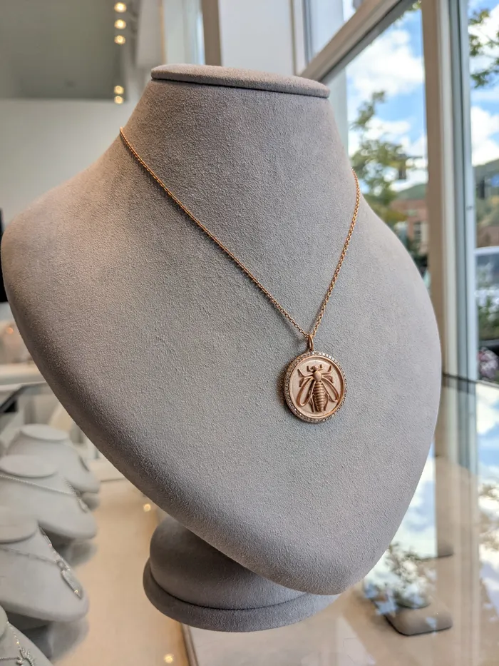 Rose Gold and Diamond Bee Coin Pendant RACHEL LYNN CHICAGO Necklaces
