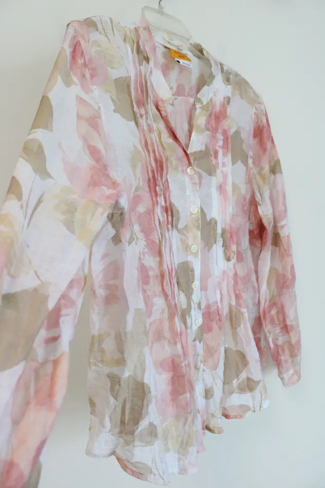 Ruby Rd Pink Tan Floral Loose Button Down Top L Petite Ruby Rd Rings