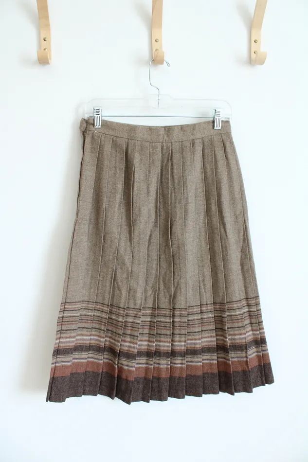 Sears Earrings Sears Bazaar Brown Striped Pleated Skirt 11