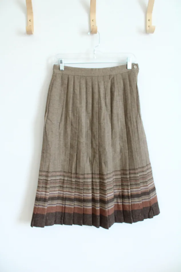 Sears Earrings Sears Bazaar Brown Striped Pleated Skirt 11