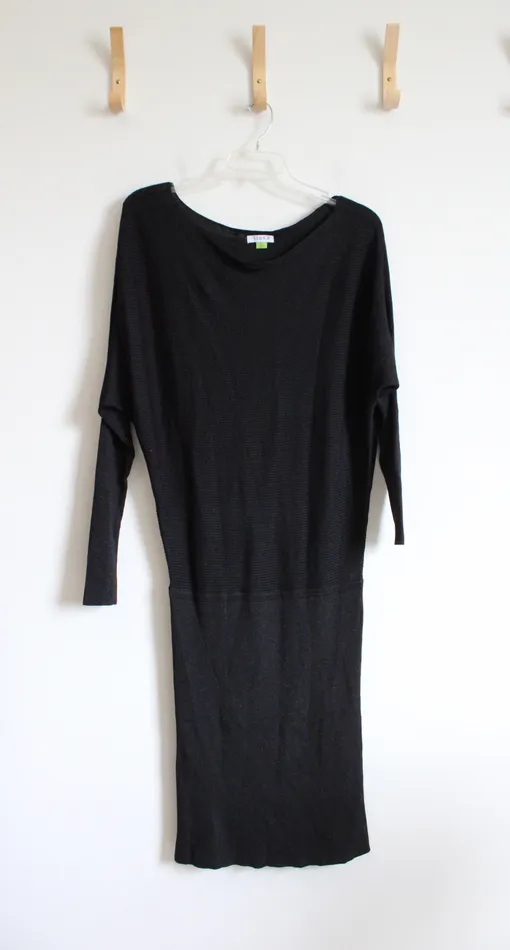 Serra Ribbed Fitted Black Shimmer Knit Long Sleeved Dress Serra Rings