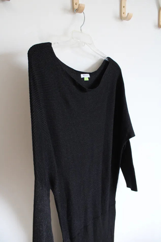 Serra Ribbed Fitted Black Shimmer Knit Long Sleeved Dress Serra Rings