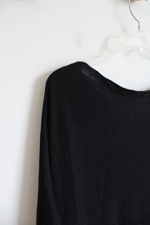 Serra Ribbed Fitted Black Shimmer Knit Long Sleeved Dress Serra Rings
