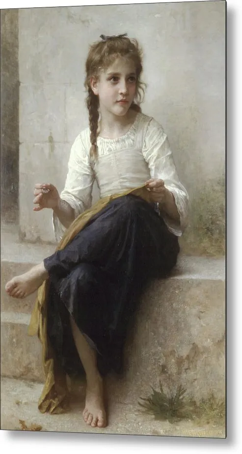 Sewing By AdolpheWilliam Bouguereau Metal Print Luma Earrings