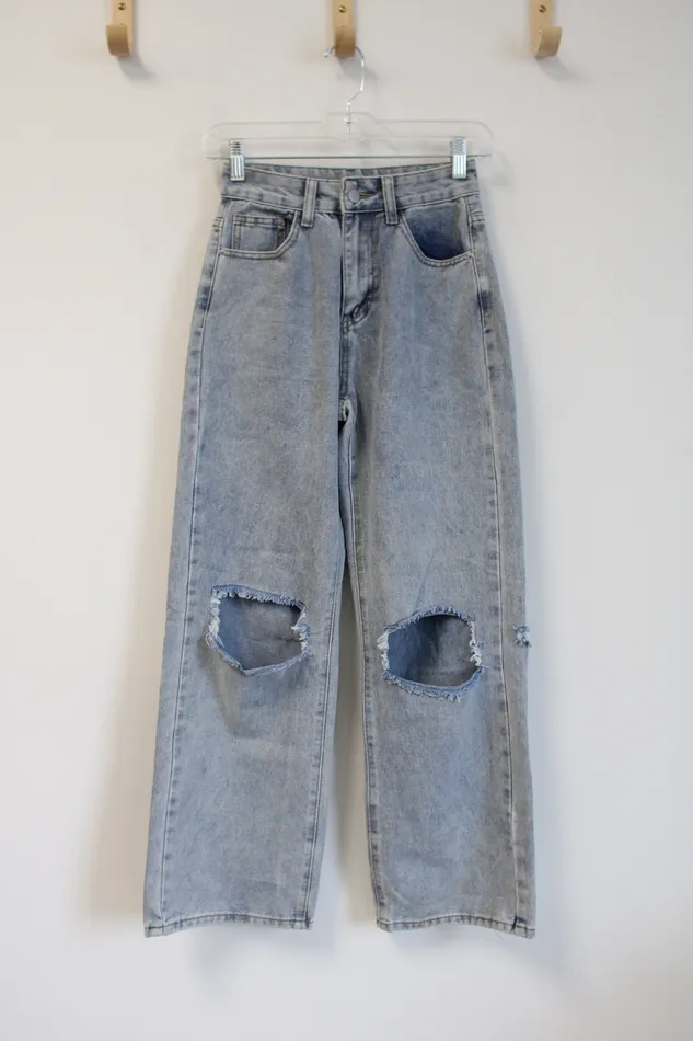Shein Light Wash Ripped Petite Jeans XXS Shein Necklaces