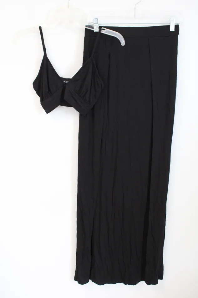 Shein Rings Shein Black Bralette Slit Skirt Set