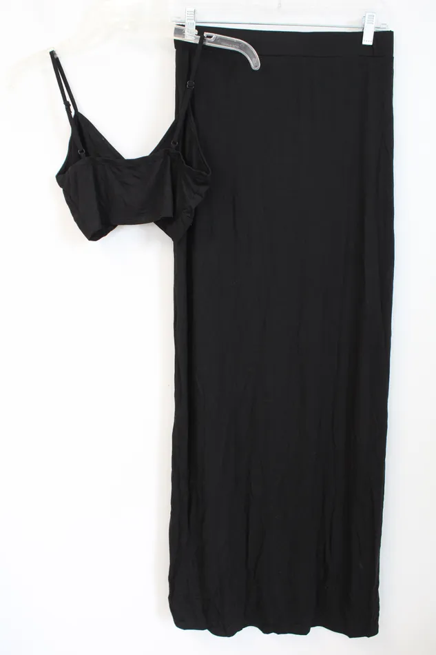 Shein Rings Shein Black Bralette Slit Skirt Set
