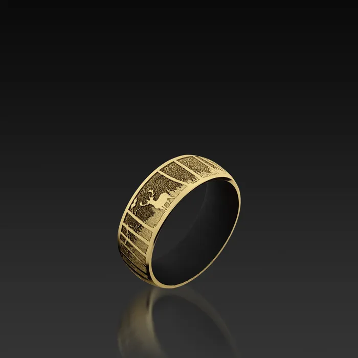 Shop John Atencio Rings Yellow Gold Domed Band with Elk Mountain Pattern Shop John Atencio Rings Yellow Gold Domed Band with Elk Mountain Pattern