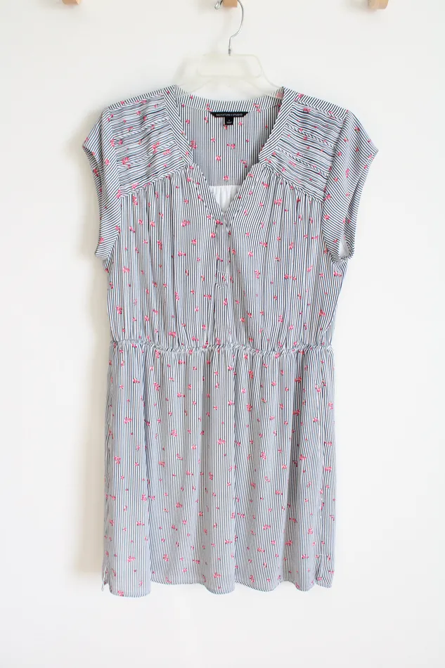 Signature Studio Rings Signature Studio Blue White Floral Striped Chiffon Dress L