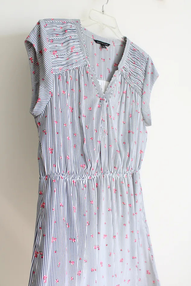 Signature Studio Rings Signature Studio Blue White Floral Striped Chiffon Dress L