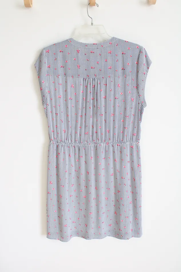 Signature Studio Rings Signature Studio Blue White Floral Striped Chiffon Dress L