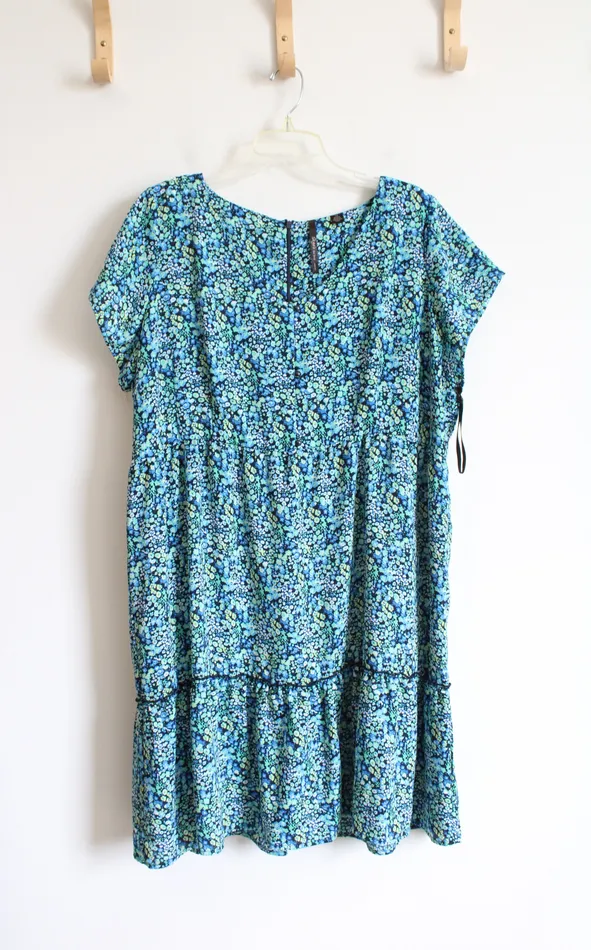Skyes The Limit Rings Skyes The Limit Blue Green Floral Tiered Dress 1X