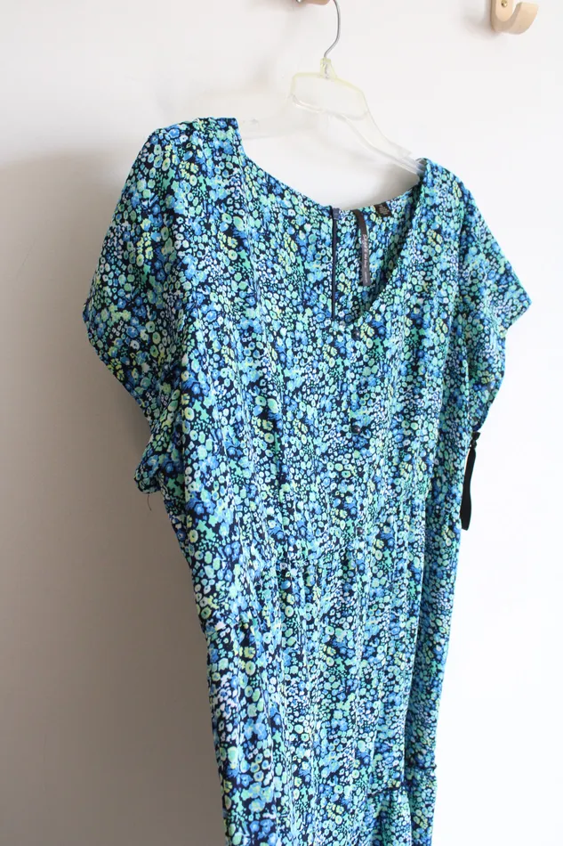 Skyes The Limit Rings Skyes The Limit Blue Green Floral Tiered Dress 1X