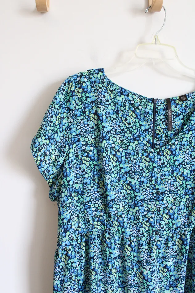 Skyes The Limit Rings Skyes The Limit Blue Green Floral Tiered Dress 1X