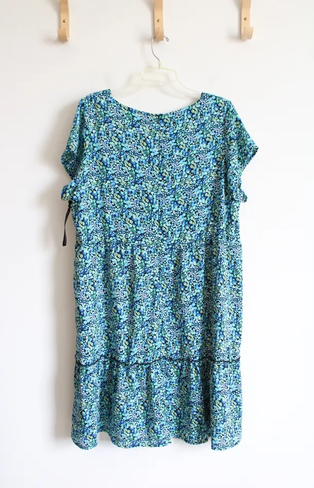 Skyes The Limit Rings Skyes The Limit Blue Green Floral Tiered Dress 1X