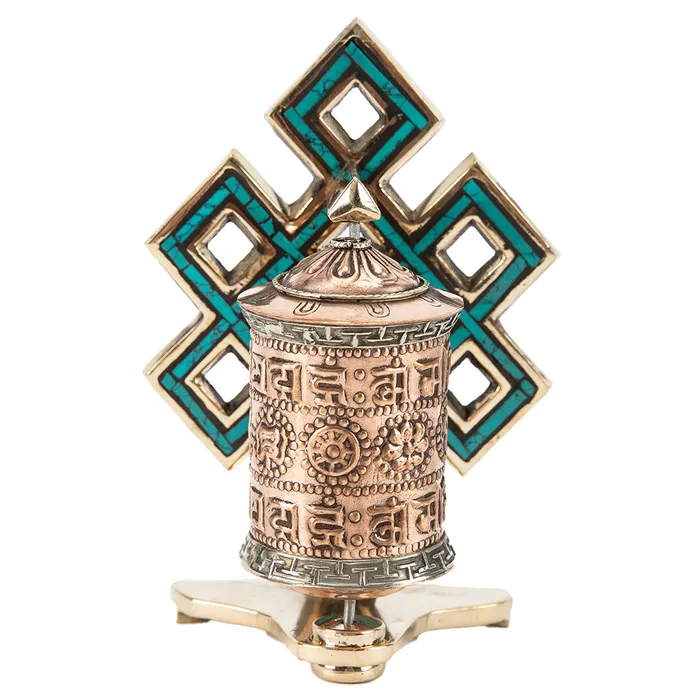 Small Buddhist Prayer Wheel with Eternal Knot Nirvana Mala Necklaces