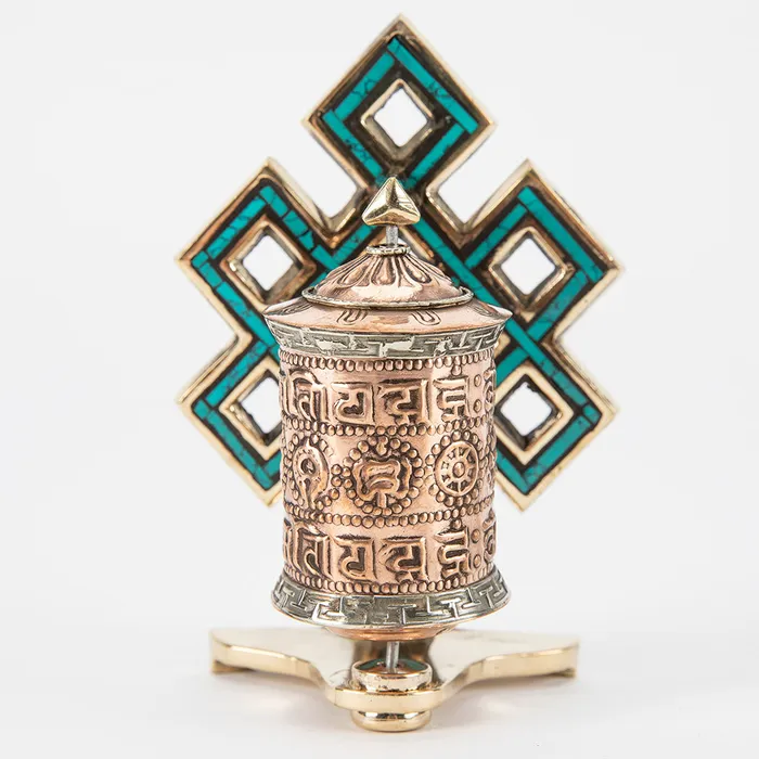 Small Buddhist Prayer Wheel with Eternal Knot Nirvana Mala Necklaces