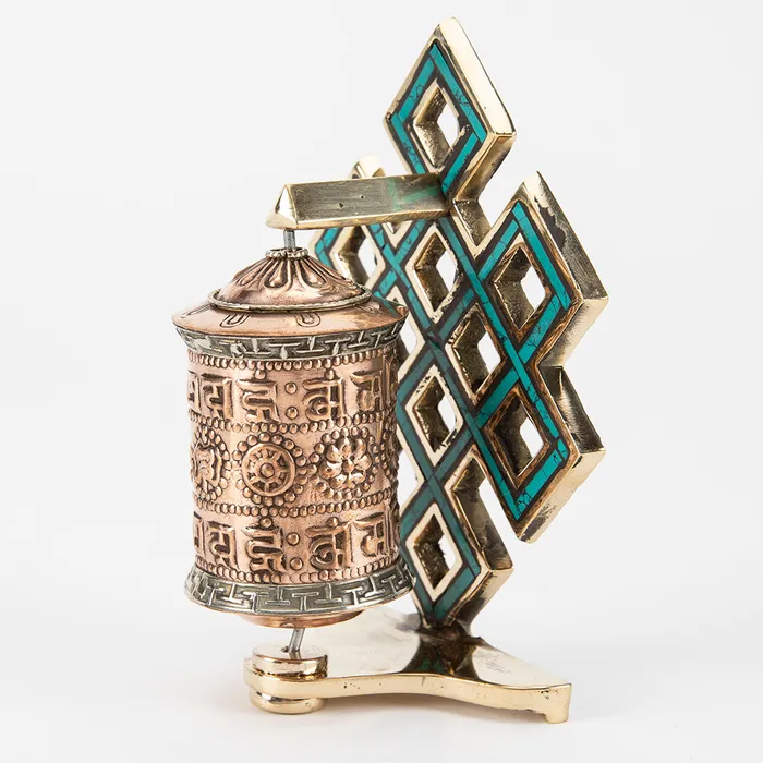 Small Buddhist Prayer Wheel with Eternal Knot Nirvana Mala Necklaces