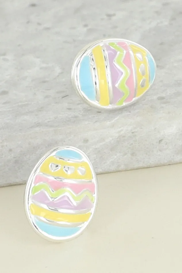 Something Special LA Earrings EASTER EGG ENAMEL COATED STUD EARRINGS IN SILVER TONE METAL Something Special LA Earrings EASTER EGG ENAMEL COATED STUD EARRINGS IN SILVER TONE METAL