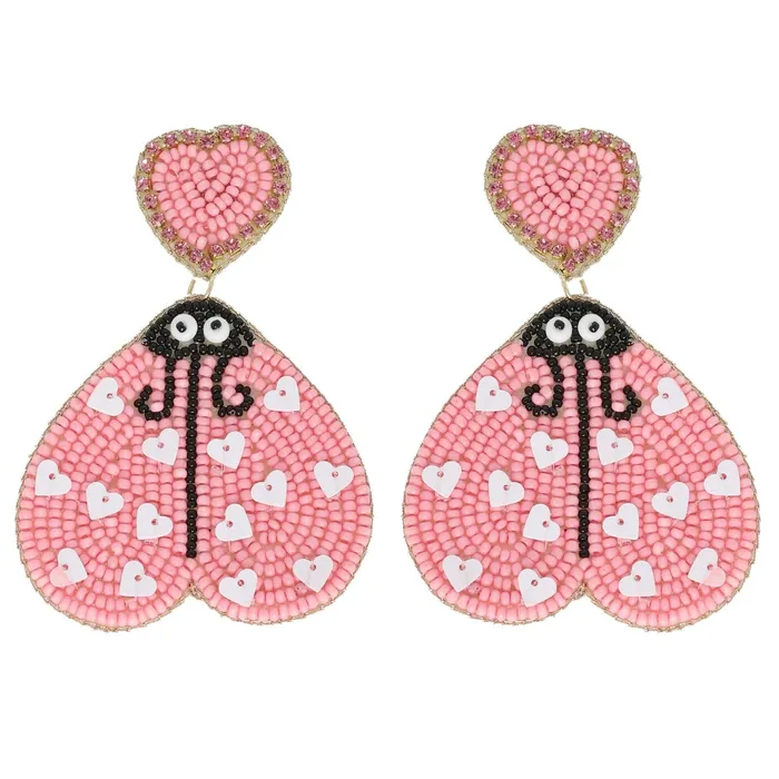 Something Special LA Earrings PINK LOVE BUG VALENTINES DAY JEWELED BEADED EARRINGS Something Special LA Earrings PINK LOVE BUG VALENTINES DAY JEWELED BEADED EARRINGS