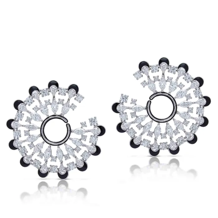 Stephen Silver Fine Jewelry Earrings 958 Carat Diamond and Enamel Fan Earrings Stephen Silver Fine Jewelry Earrings 958 Carat Diamond and Enamel Fan Earrings