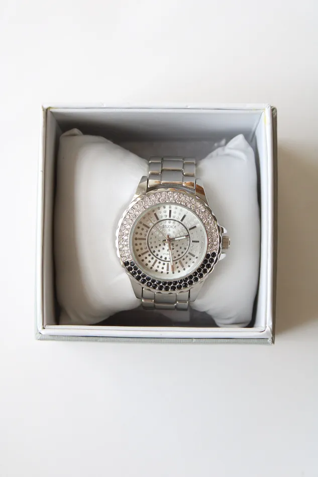 Studio I Watches Studio I Time Crystal Embedded Silver Analog Watch