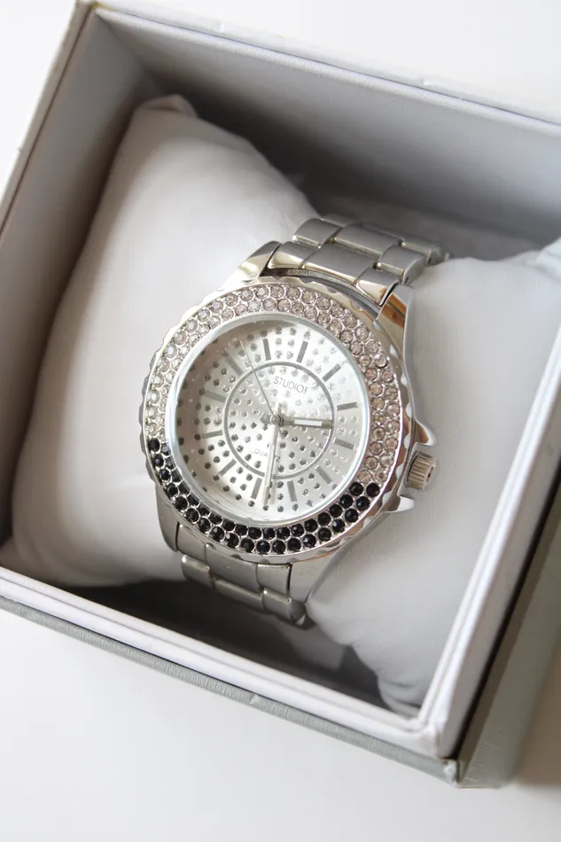 Studio I Watches Studio I Time Crystal Embedded Silver Analog Watch