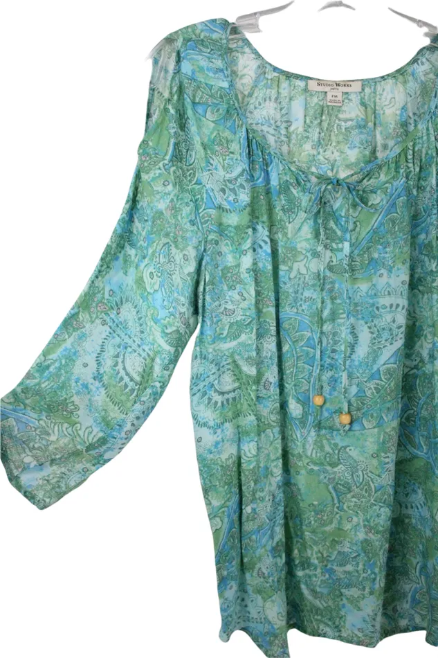 Studio Works Rings Studio Works Blue Green Blouse M Petite