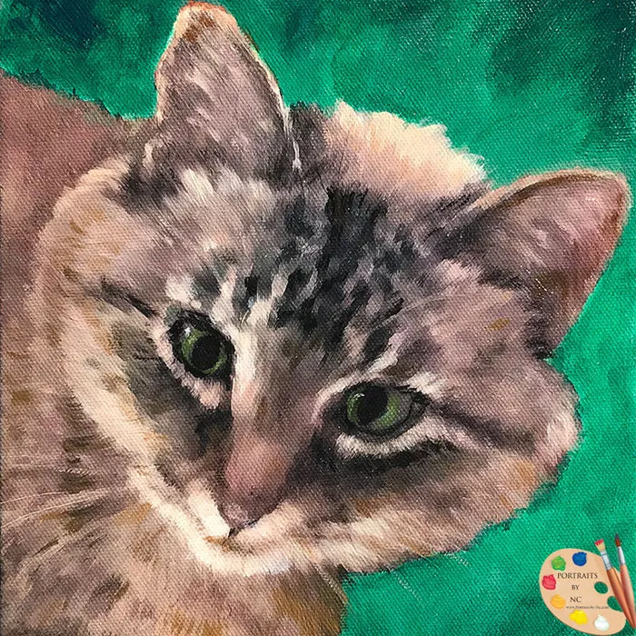 Tabby Cat Oil Portrait Portraits by NC Necklaces