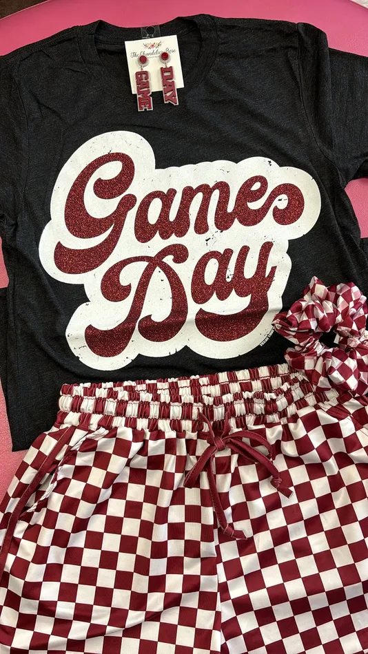 TEXAS TRUE THREADS Necklaces BIG GAME DAY RETRO MAROON GLITTER TEE