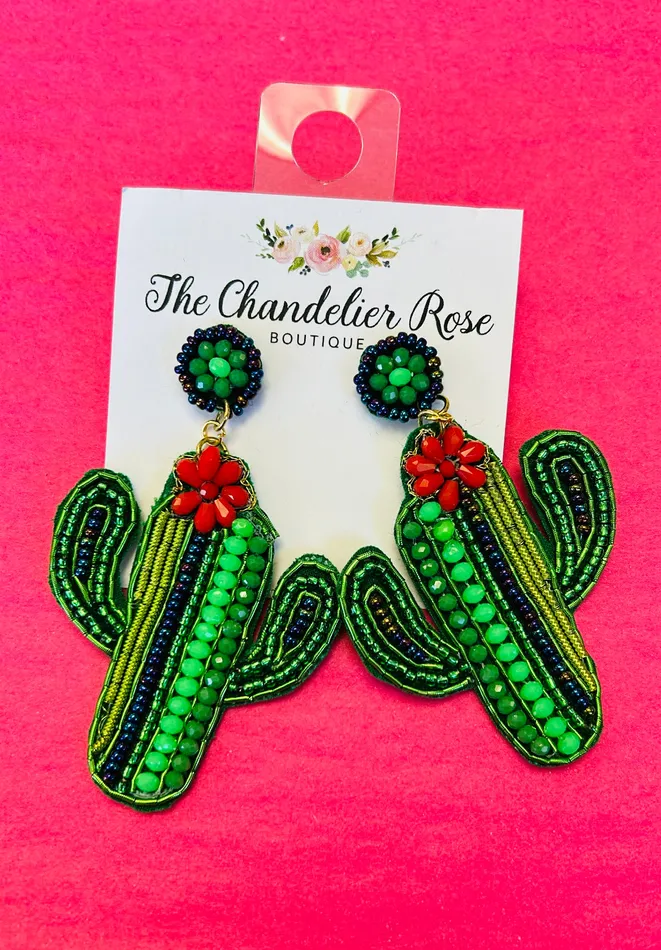 The Chandelier Rose Boutique Earrings Beaded Cactus Earrings