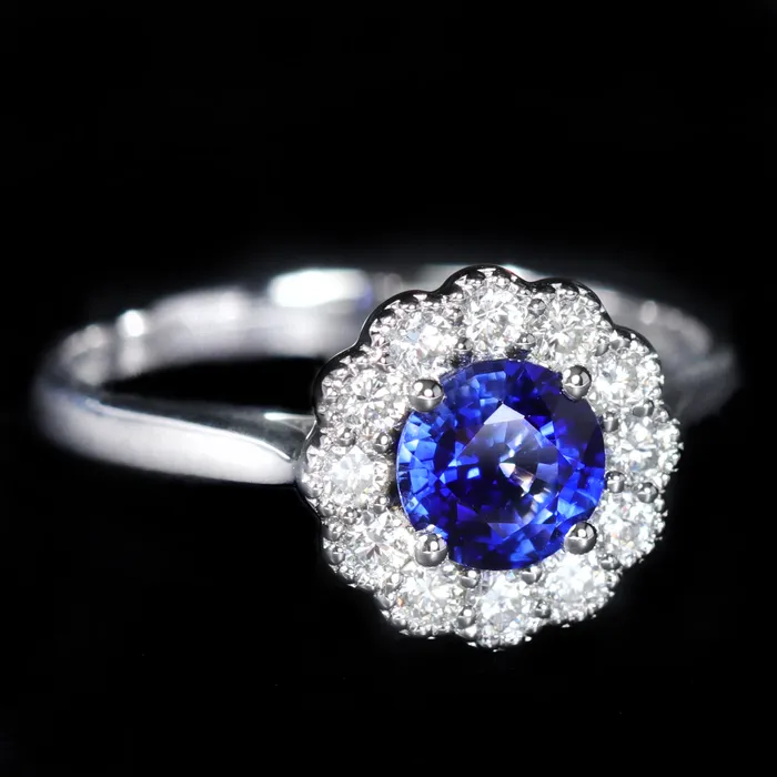 The Gem House Rings 14K White Gold 079 Carat Sapphire and Diamond Ring