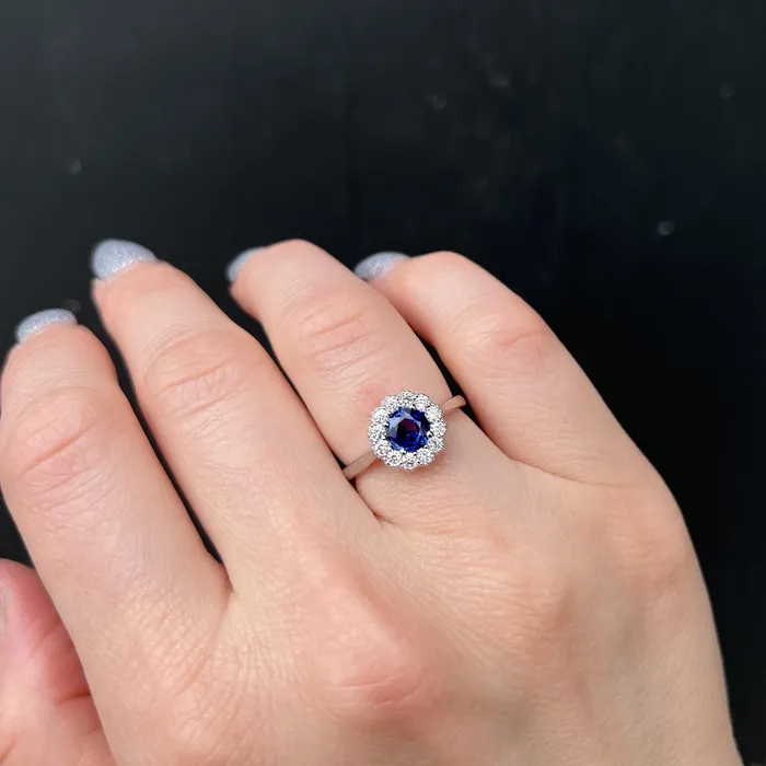 The Gem House Rings 14K White Gold 079 Carat Sapphire and Diamond Ring