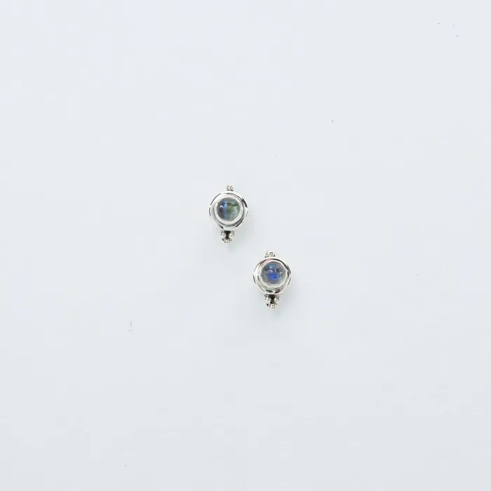 Tiny Rainbow Moonstone Stud Earrings in Sterling Silver Tiger Mountain Earrings