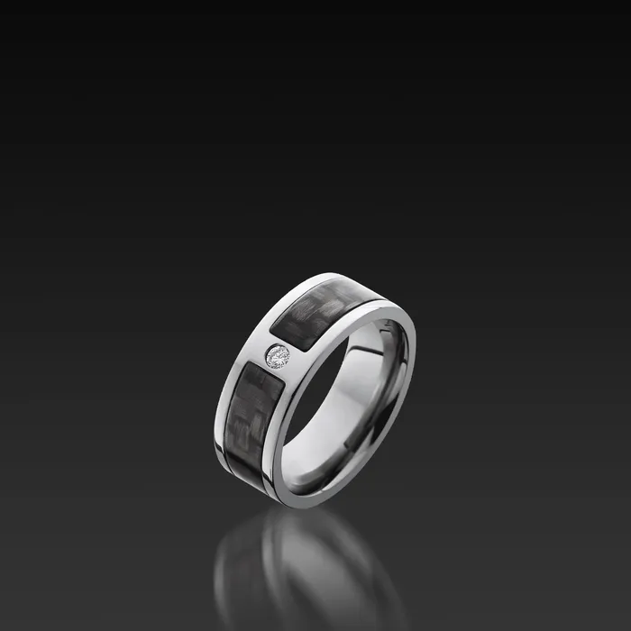 Titanium Flat Diamond Band with Carbon Fiber Shop John Atencio Rings