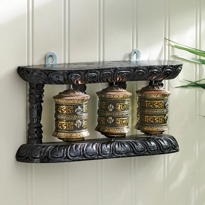 Triple Prayer Wheel with Wood Frame DC Necklaces