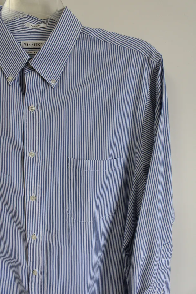 Van Heusen Rings Van Heusen Pinpoint Blue Striped Button Down Shirt 17 3233