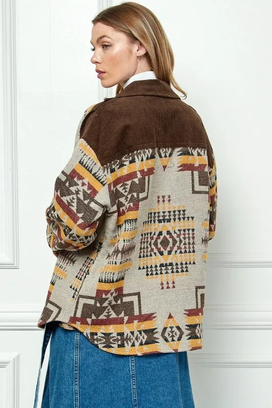 VEVERET BROWN CONTRAST PATTERN CORDUROY SHACKET Earrings VEVERET BROWN CONTRAST PATTERN CORDUROY SHACKET Earrings