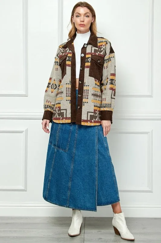 VEVERET BROWN CONTRAST PATTERN CORDUROY SHACKET Earrings VEVERET BROWN CONTRAST PATTERN CORDUROY SHACKET Earrings
