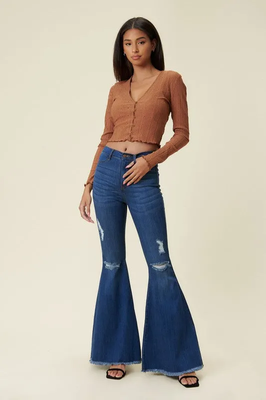 VIBRANT Rings ALL OR NOTHING FLARE JEANS MEDIUM STONE