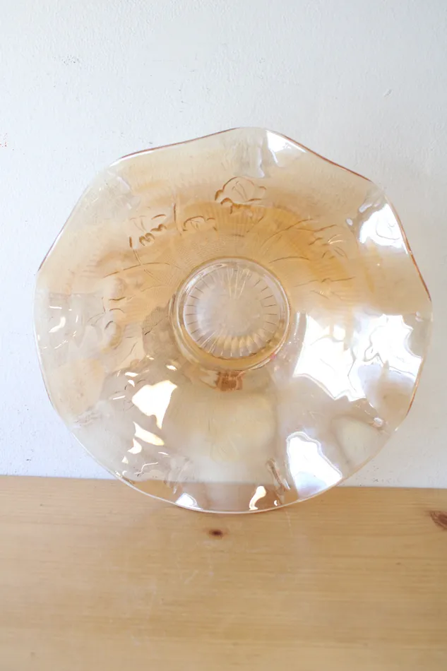 Vintage Jeannette Orange Carnival Glass Ruffled Edge Floral Patterned Bowl Jubilee Thrift Rings Vintage Jeannette Orange Carnival Glass Ruffled Edge Floral Patterned Bowl Jubilee Thrift Rings